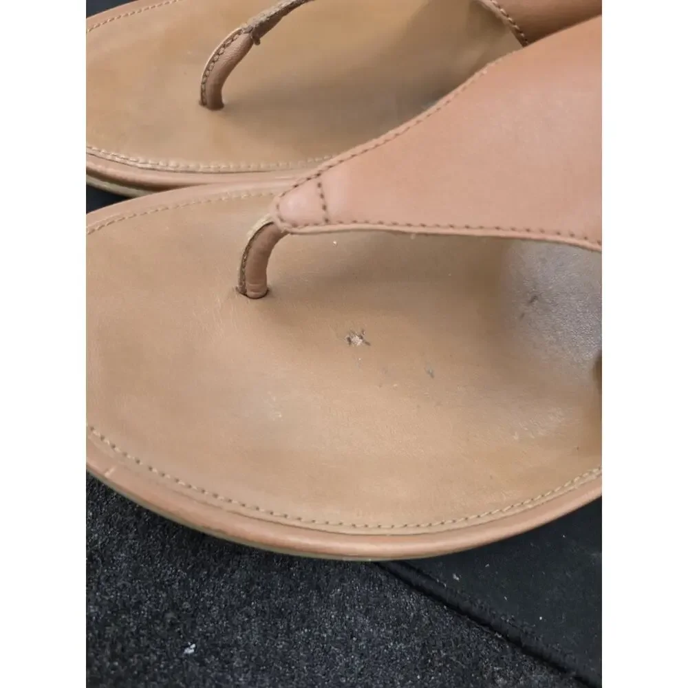 FITFLOP Gracie Toe-Post Tan Leather Slide Sandals Women's Size 11
